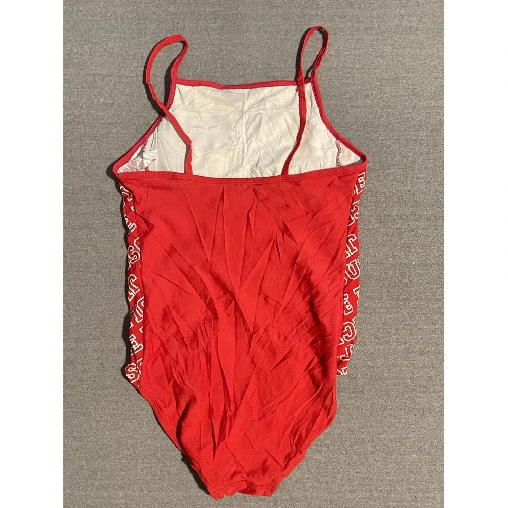 Justice Girls Red One‎ Piece Swimsuit Size 14 Logo Side Summer Pool Swimwear